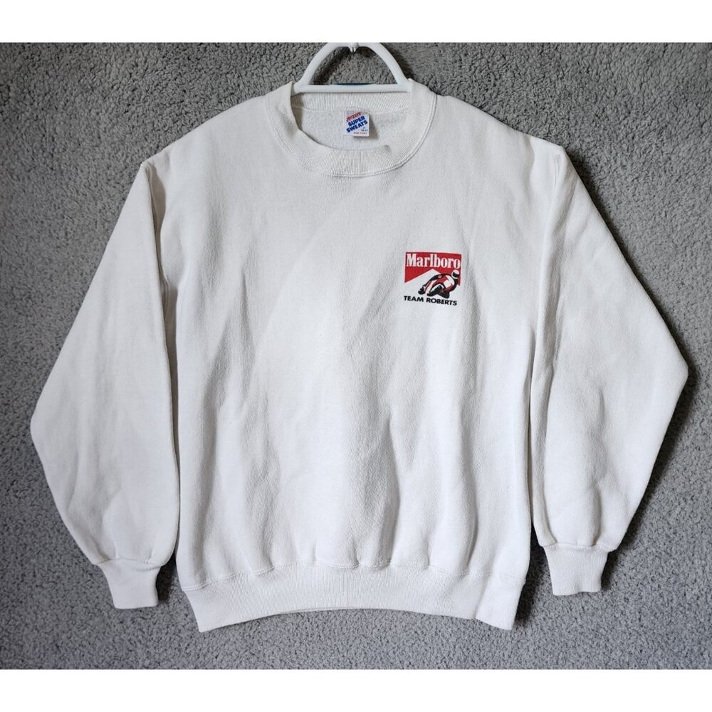 VTG 1990 Size Medium Marlboro Team Roberts Motorcycle Racing White Sweatshirt